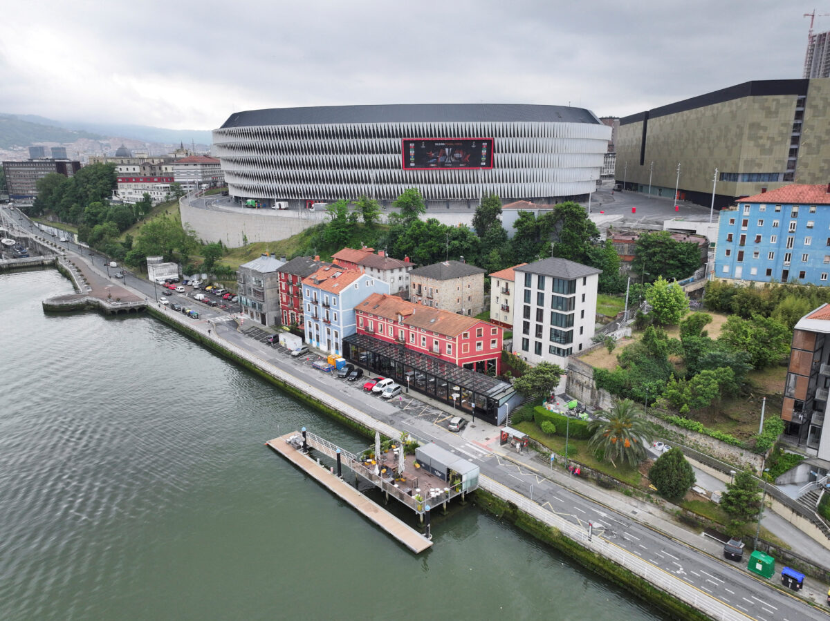 A drone view shows San Mames stadium, ahead of the Europa League final between Tottenham Hotspur and Manchester United, in Bilbao, Spain, May 19, 2025. REUTERS