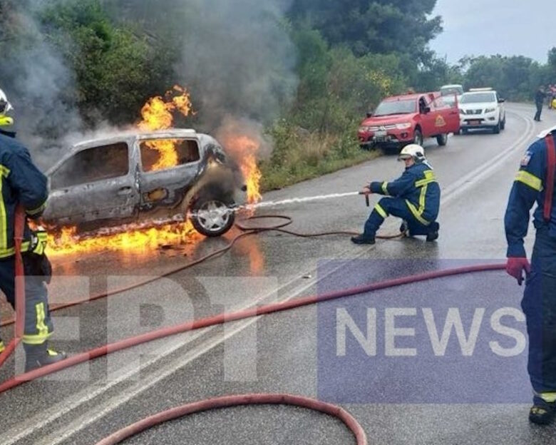 Κέρκυρα: Αυτοκίνητο ξέφυγε της πορείας του και τυλίχθηκε στις φλόγες – Στο νοσοκομείο ο οδηγός