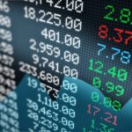 close-up view of a stock market data board (3d render)