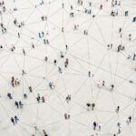 Aerial view of crowd connected by lines