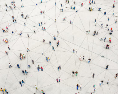 Aerial view of crowd connected by lines