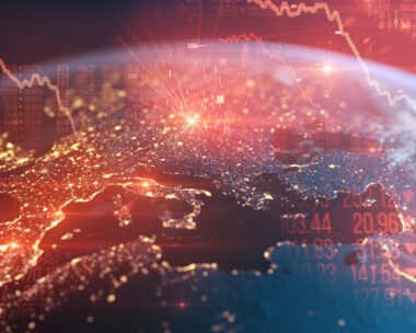 Europe seen from space, combined with declining financial charts