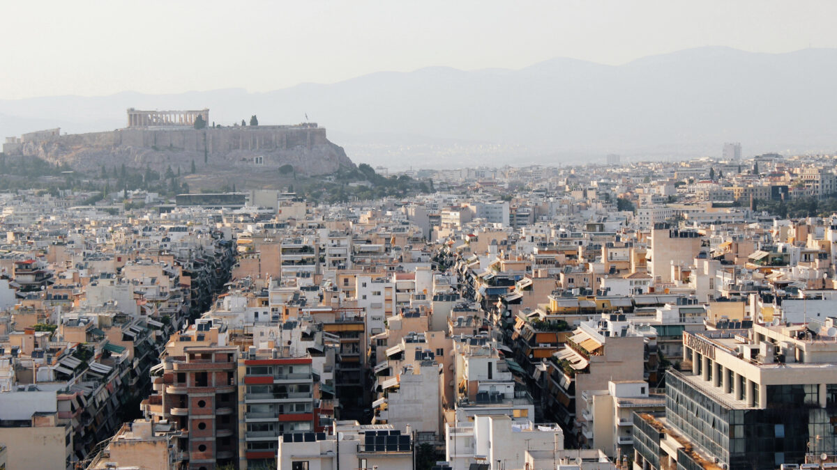 Partial view of Athens city with Acropolis hill in the background
