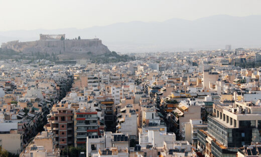 Partial view of Athens city with Acropolis hill in the background