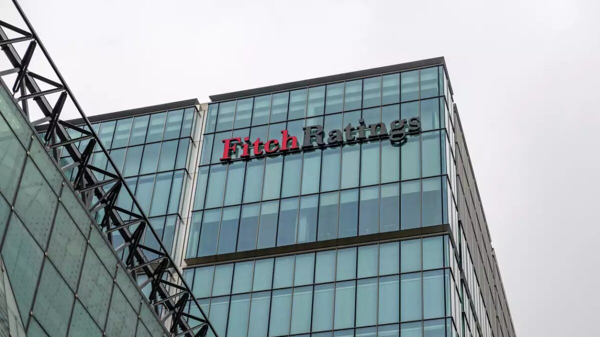 London. UK-03.30.2022. The offices and signage of the American rating agency Fitch Ratings in Canary Wharf.