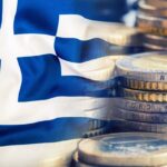 Greece flag. Euro money. Euro currency. Euro money background
