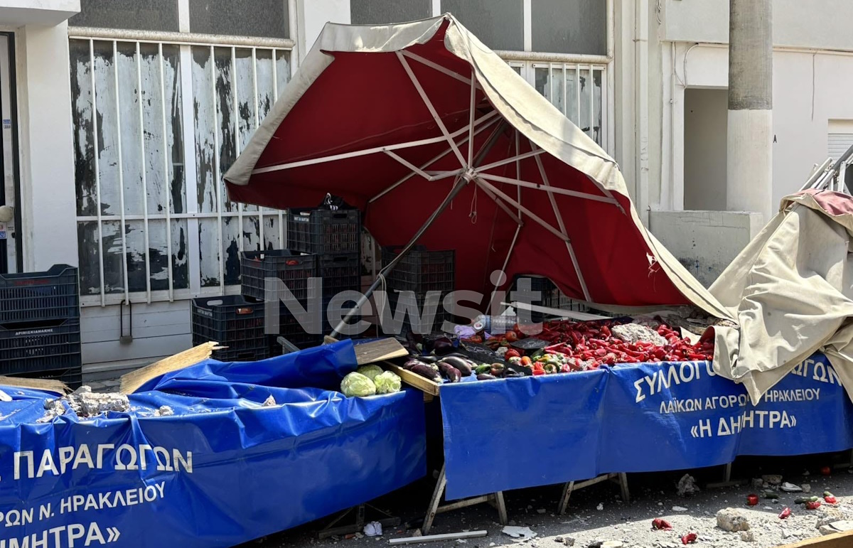 Πτώση μπαλκονιού σε πάγκο λαϊκής αγοράς