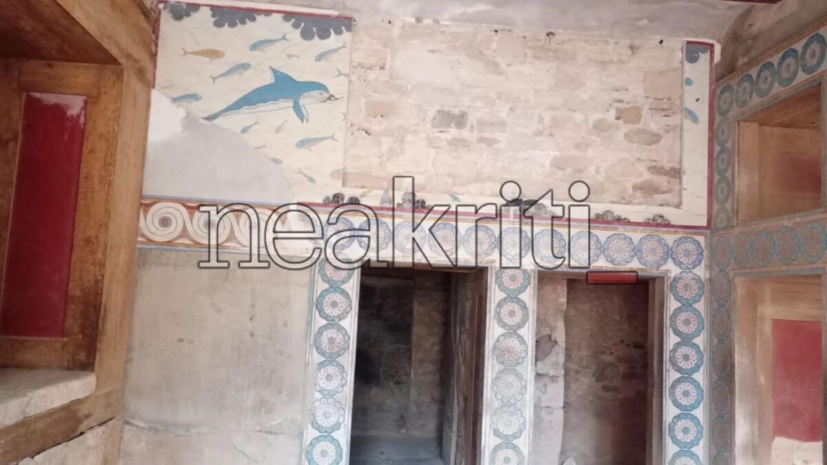 Το τμήμα της τοιχογραφίας στην Κνωσό που κατέρρευσε