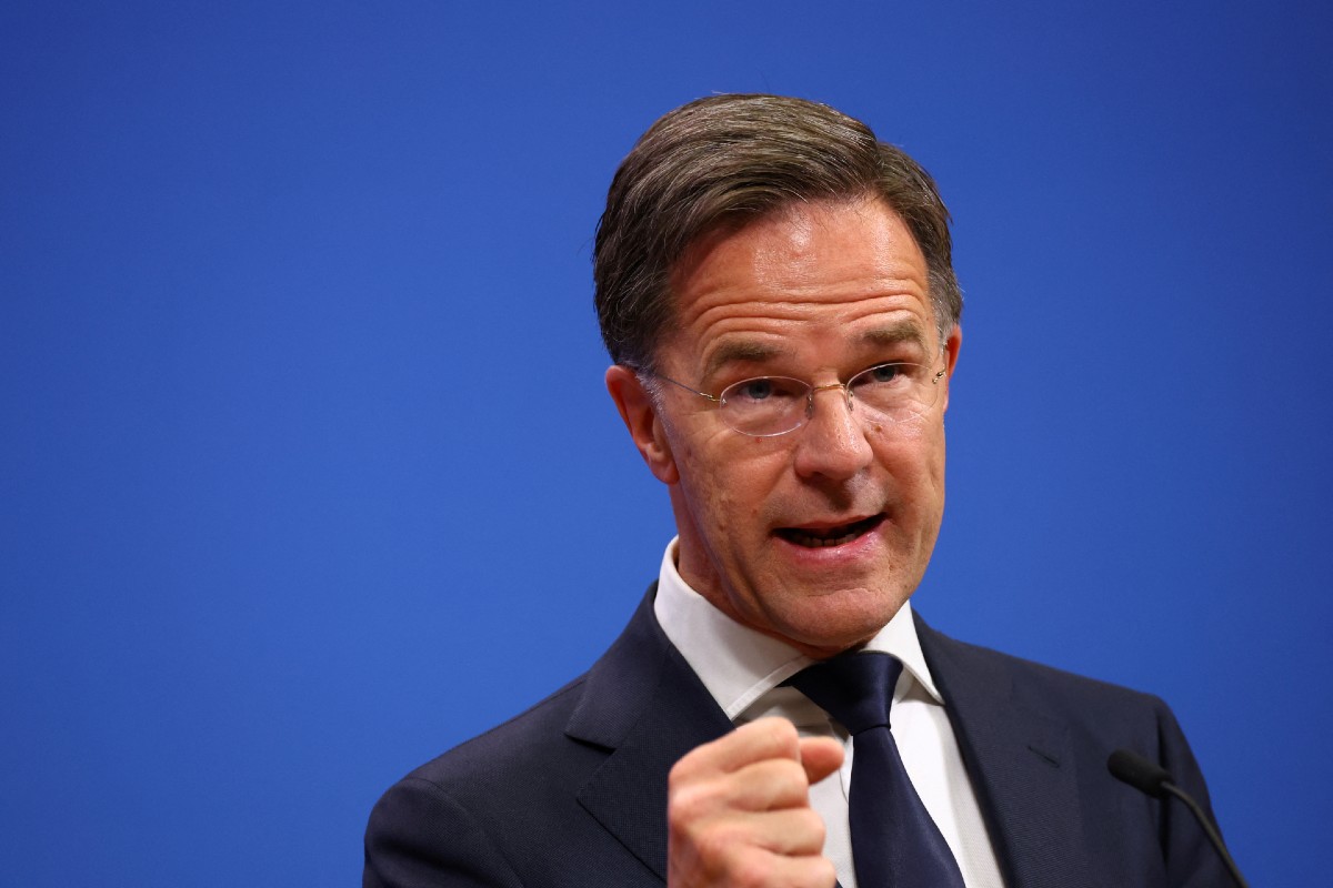 NATO Secretary General Mark Rutte attends a press conference with German Chancellor Friedrich Merz at the alliance's headquarters in Brussels, Belgium, May 9, 2025.