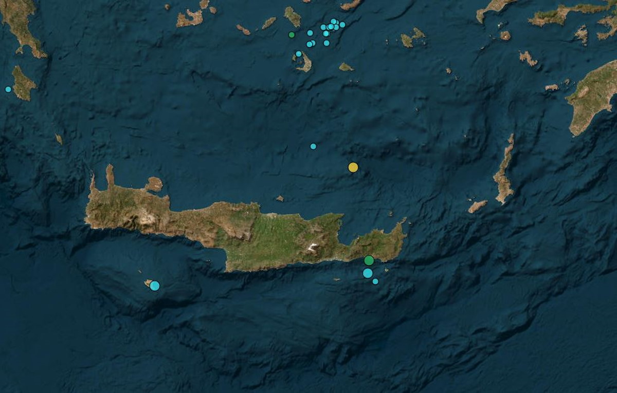 O χάρτης με τη σεισμική δραστηριότητα στην Κρήτη