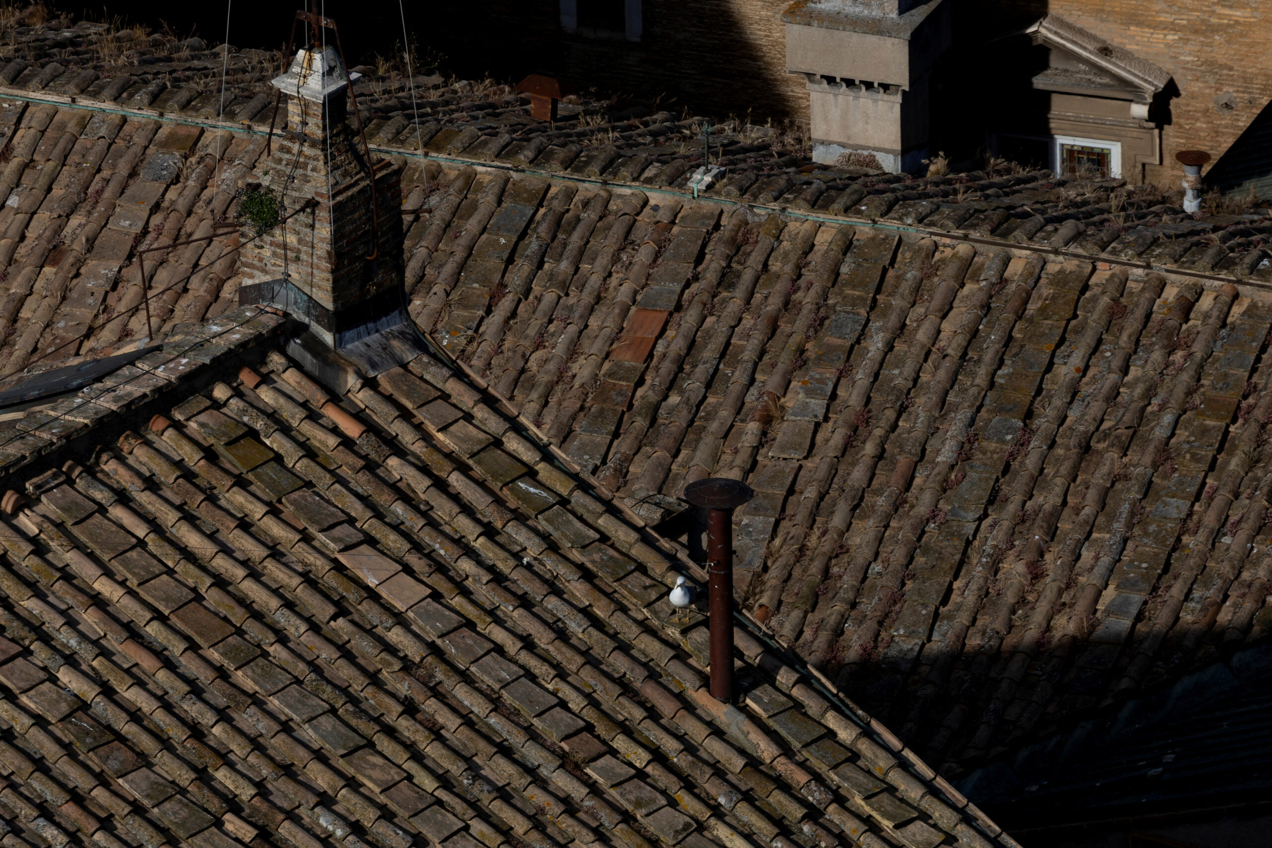 A chimney is set up on the roof of the Sistine Chapel ahead of the Conclave and the election of the new Pope