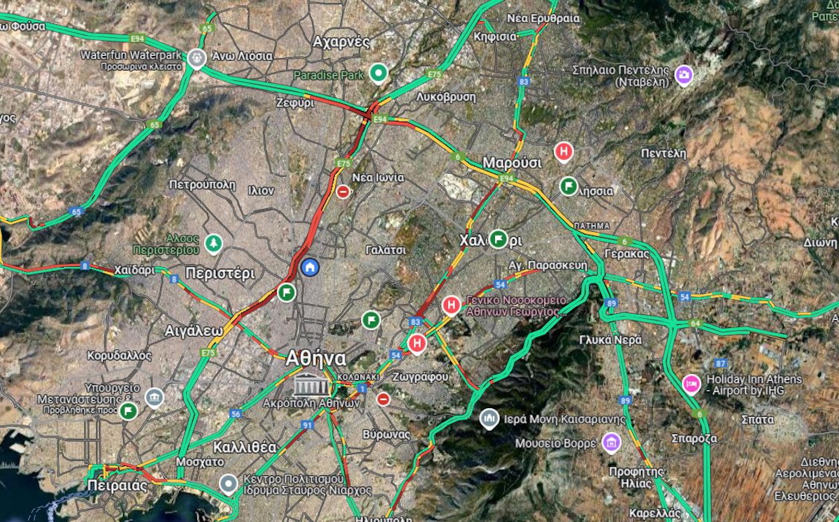 Χάρτης αποτυπώνει την κίνηση στους δρόμους της Αθήνας