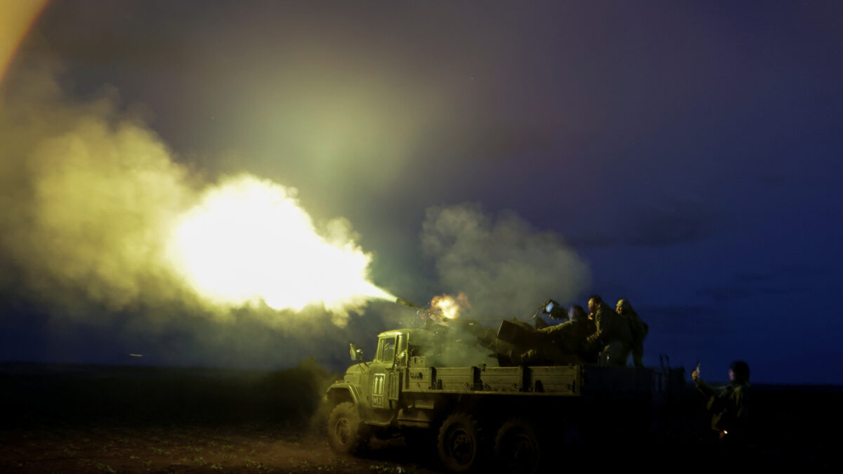 Servicemen from the mobile air defence unit of the 115th Separate Mechanized Brigade of the Ukrainian Armed Forces fire a ZU-23-2 anti-aircraft cannon towards a Russian drone during an overnight shift, amid Russia's attack on Ukraine, in Kharkiv Region, Ukraine June 2, 2025. REUTERS