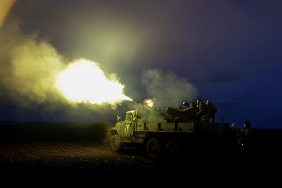 Servicemen from the mobile air defence unit of the 115th Separate Mechanized Brigade of the Ukrainian Armed Forces fire a ZU-23-2 anti-aircraft cannon towards a Russian drone during an overnight shift, amid Russia's attack on Ukraine, in Kharkiv Region, Ukraine June 2, 2025. REUTERS