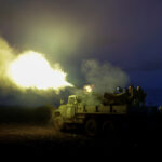 Servicemen from the mobile air defence unit of the 115th Separate Mechanized Brigade of the Ukrainian Armed Forces fire a ZU-23-2 anti-aircraft cannon towards a Russian drone during an overnight shift, amid Russia's attack on Ukraine, in Kharkiv Region, Ukraine June 2, 2025. REUTERS