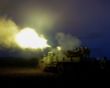 Servicemen from the mobile air defence unit of the 115th Separate Mechanized Brigade of the Ukrainian Armed Forces fire a ZU-23-2 anti-aircraft cannon towards a Russian drone during an overnight shift, amid Russia's attack on Ukraine, in Kharkiv Region, Ukraine June 2, 2025. REUTERS