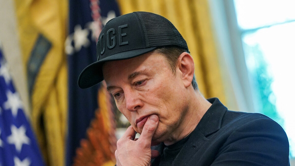 Elon Musk reacts during a press conference with U.S. President Donald Trump (not pictured), at the White House in Washington, D.C., U.S., May 30, 2025. REUTERS