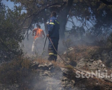 Πυροσβέστες και κάτοικοι στη μάχη της φωτιάς στη Λέσβο