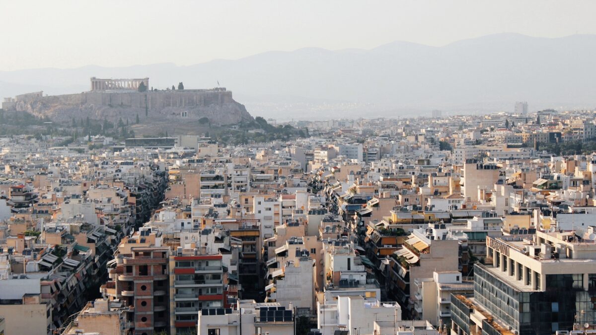 Partial view of Athens city with Acropolis hill in the background