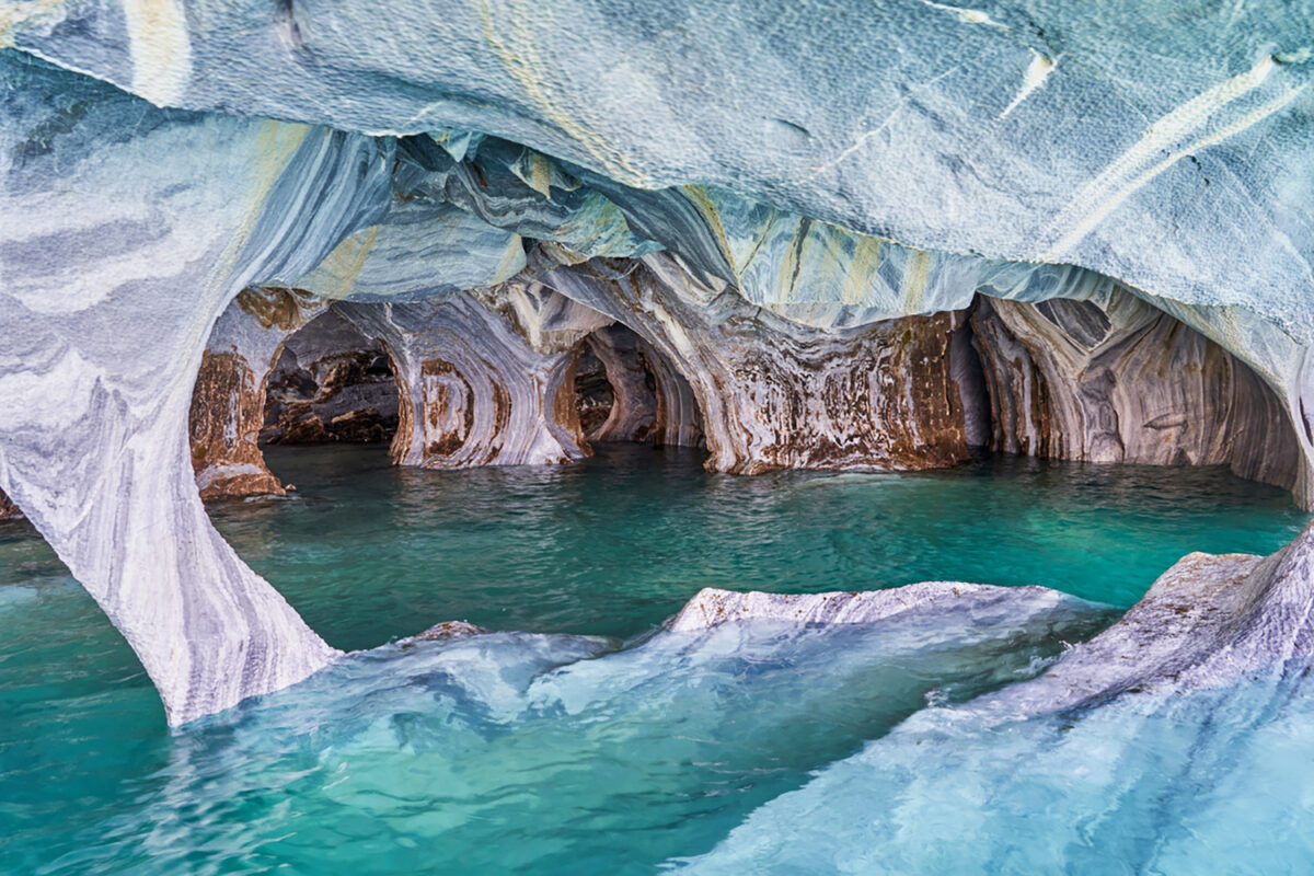 Cathedral at Marbel Caves, General Carrera Lake, or Lake Buenos Aires. It is located along the carretera austral in Patagonia and shared by Argentina and Chile. South