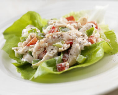 A Creamy Chicken Salad Lettuce Wrap with Red and Green Peppers- Photographed on Hasselblad H3D2-39mb Camera