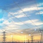 Global energy crisis concept. Energy prices rising. High voltage electric power lines with dramatic sky background. Analyzing data of power and energy prices. Financial and economic growth in energy costs