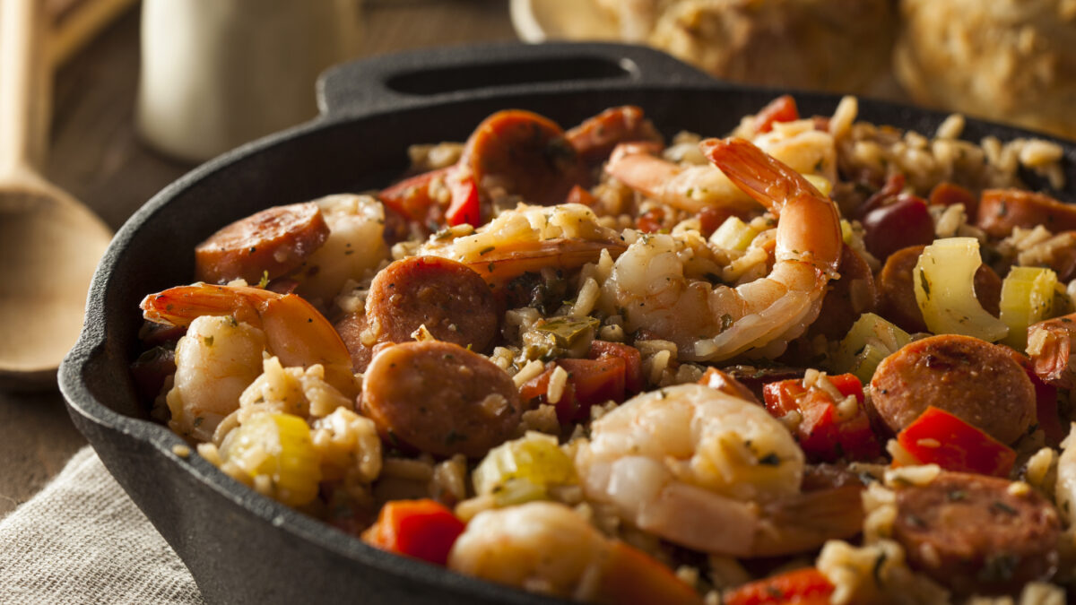 Spicy Homemade Cajun Jambalaya with Sausage and Shrimp