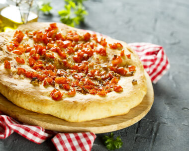 Focaccia bread with tomatoes and garlic