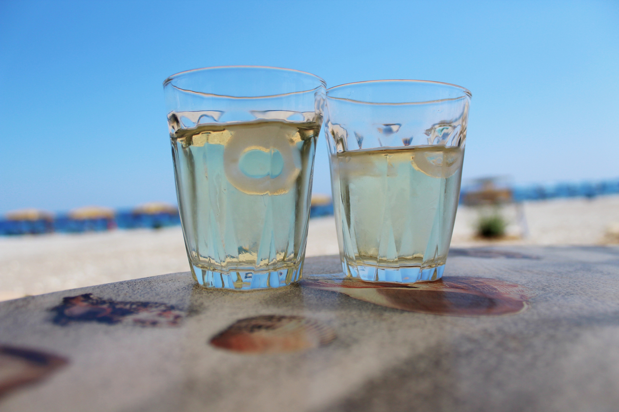 Wine, White wine, Glass, Beach, Vacation, Greece, Sea, Rhodes