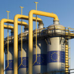 Natural gas tank in gas factory with European union flag