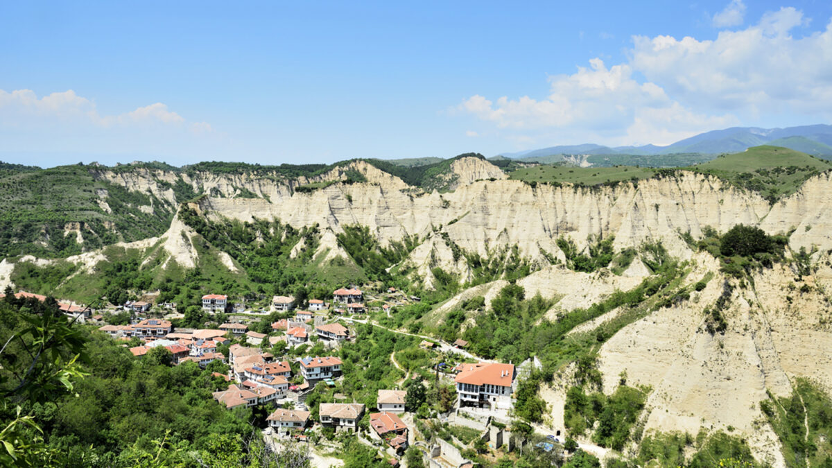 Bulgarian town Melnik with traditional houses. Balkans, Eastern Europe.
