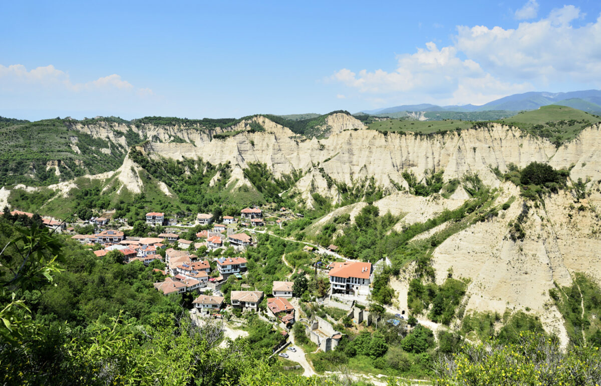 Bulgarian town Melnik with traditional houses. Balkans, Eastern Europe.
