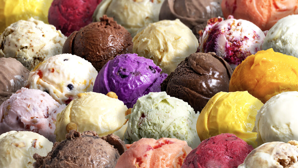 Assorted of scoops ice cream. Colorful set of ice cream of different flavours. side view of ice cream