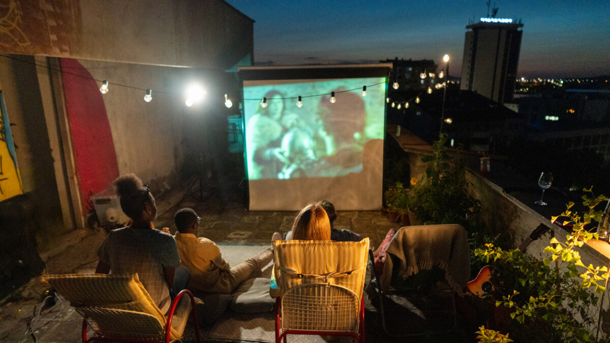 Movie night on the roof of the building
