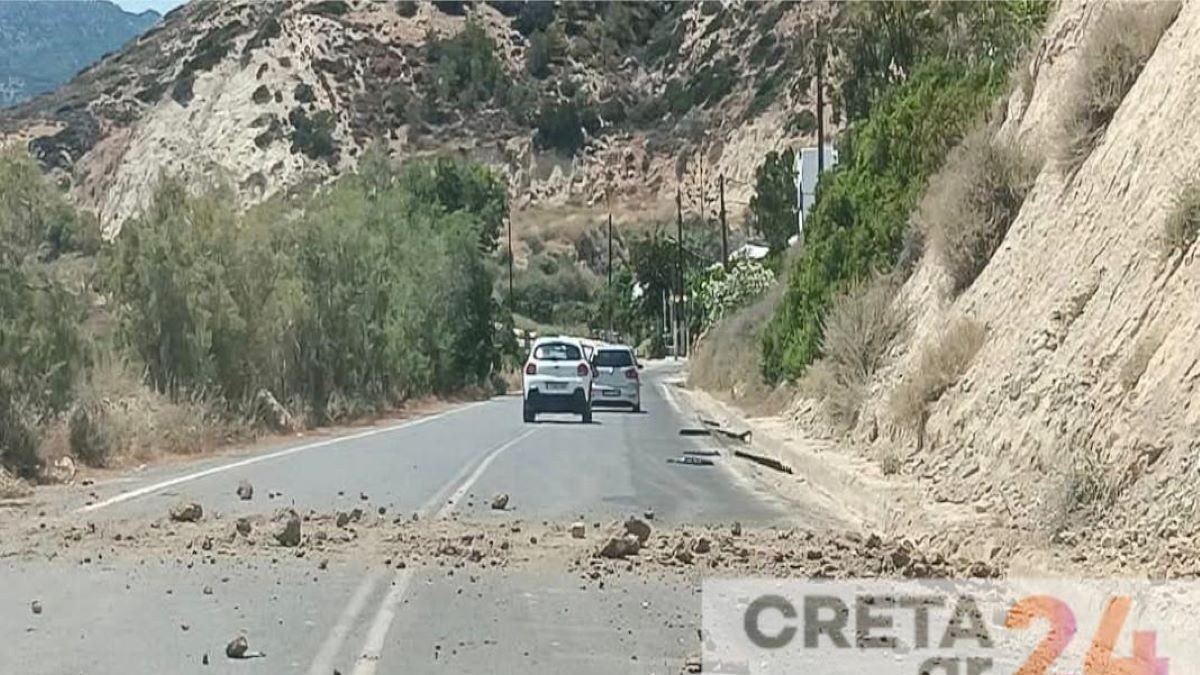 Κατολισθήσεις σημειώθηκαν λόγω του σεισμού σε κάποια σημεία του δρόμου Ιεράπετρας-Βιάννου