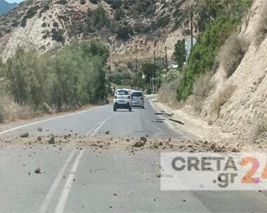 Κατολισθήσεις σημειώθηκαν λόγω του σεισμού σε κάποια σημεία του δρόμου Ιεράπετρας-Βιάννου