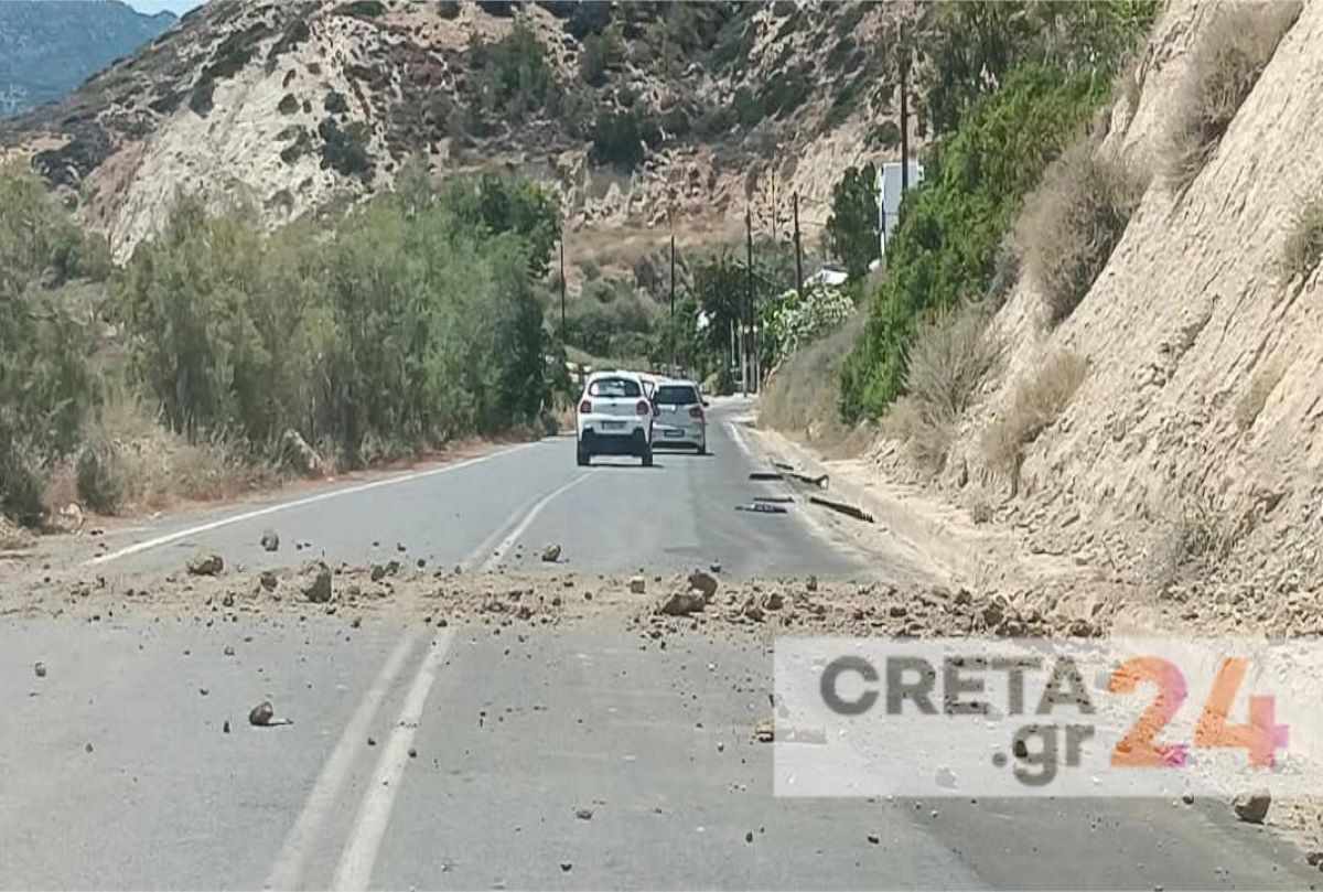 Κατολισθήσεις σημειώθηκαν λόγω του σεισμού σε κάποια σημεία του δρόμου Ιεράπετρας-Βιάννου