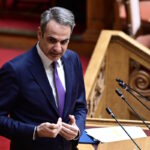 Ο Πρωθυπουργός, Κυριάκος Μητσοτάκης στο βήμα των ομιλητών της Βουλής