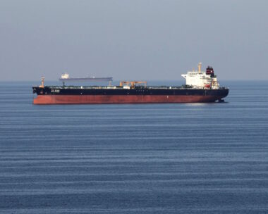 Oil tankers pass through the Strait of Hormuz