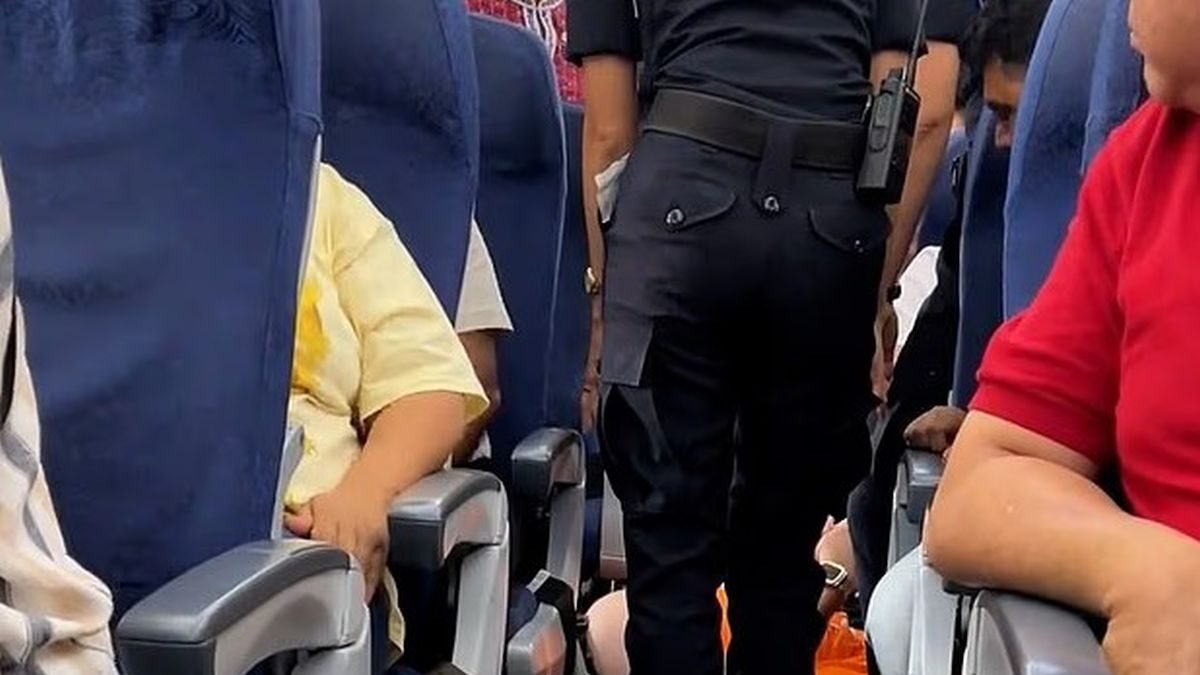 Αστυνομικοί σέρνουν επιβάτη από το αεροπλάνο
