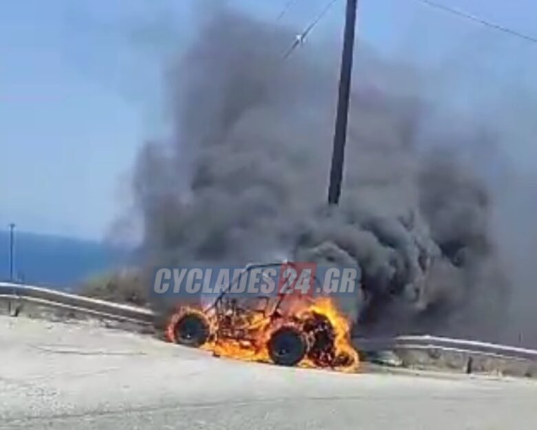 Σαντορίνη: «Λαμπάδιασε» τουριστικό buggy στην Οία – Σώοι οι επιβαίνοντες
