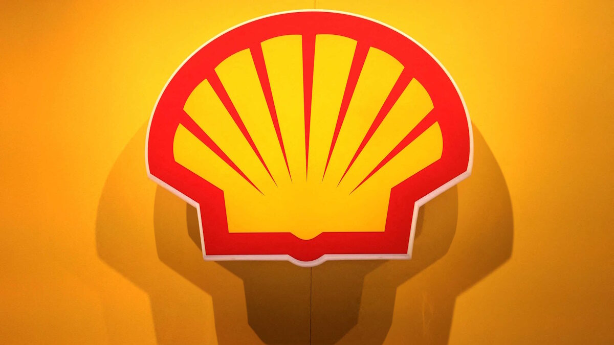 The logo of British multinational oil and gas company Shell is displayed during the LNG 2023 energy trade show in Vancouver, British Columbia, Canada, July 12, 2023.