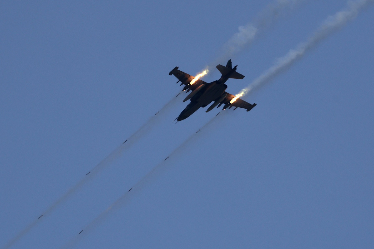 Bulgarian Su-25 fires during "Balkan Sentinel - 25" military drill, an exercise involving personnel and equipment from the Bulgarian Land Forces and Air Force, formations from the NATO Multinational Battle Group with Italy, and a mechanized platoon from the Romanian Land Forces, in Koren, Bulgaria, June 9, 2025. REUTERS