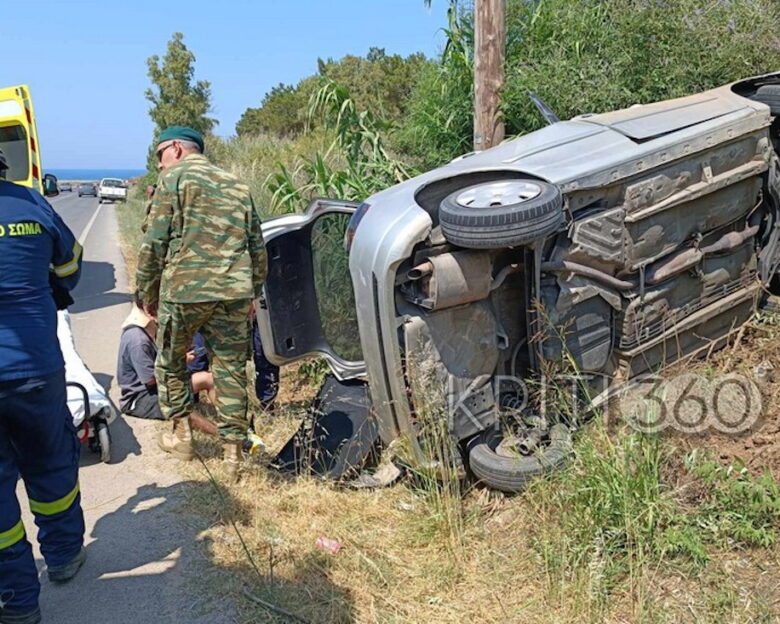 Χανιά: Σοβαρό τροχαίο στην παλιά εθνική οδό – Αυτοκίνητο τούμπαρε και εγκλωβίστηκε ο οδηγός