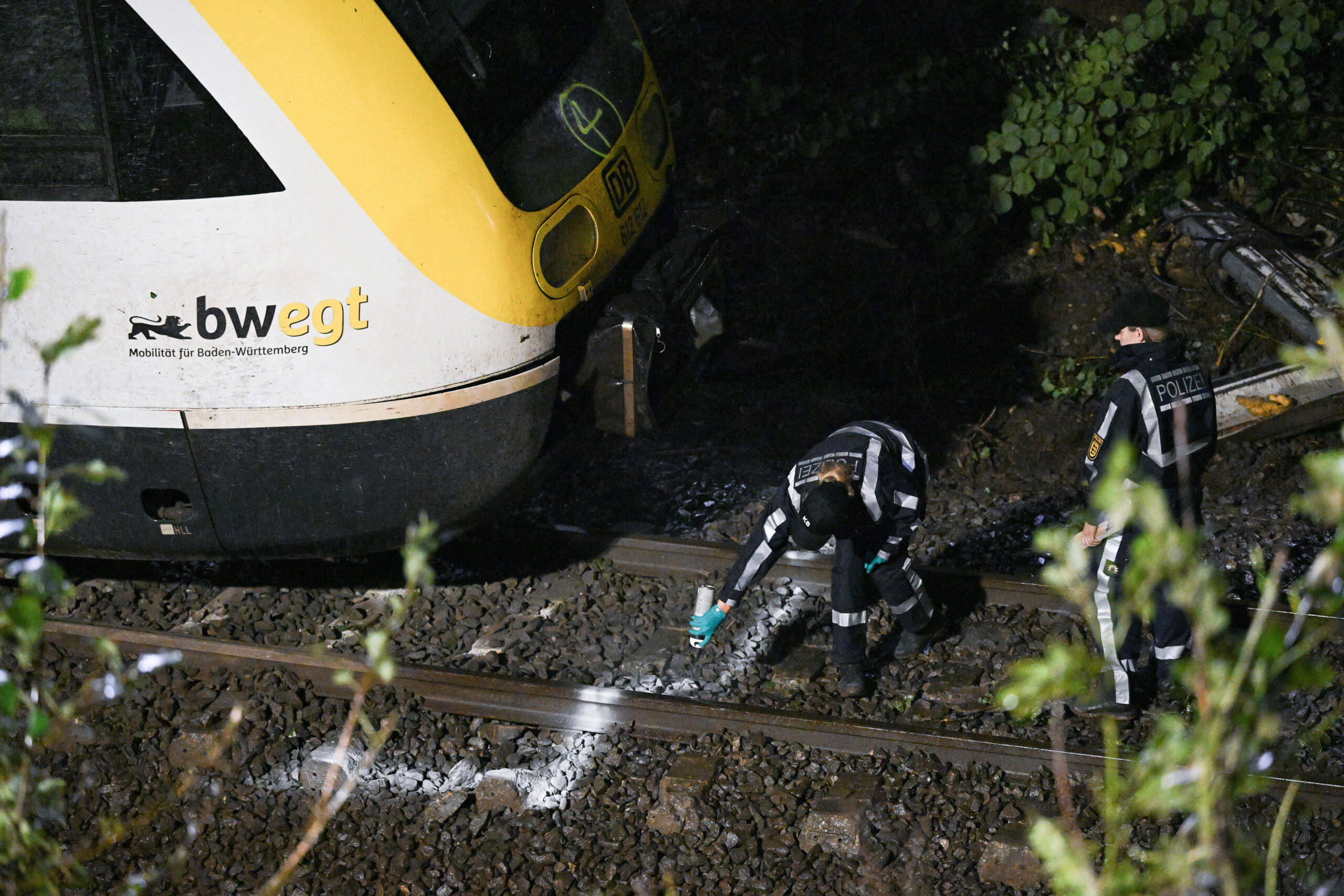 Police at the point of the railway accident in Germany