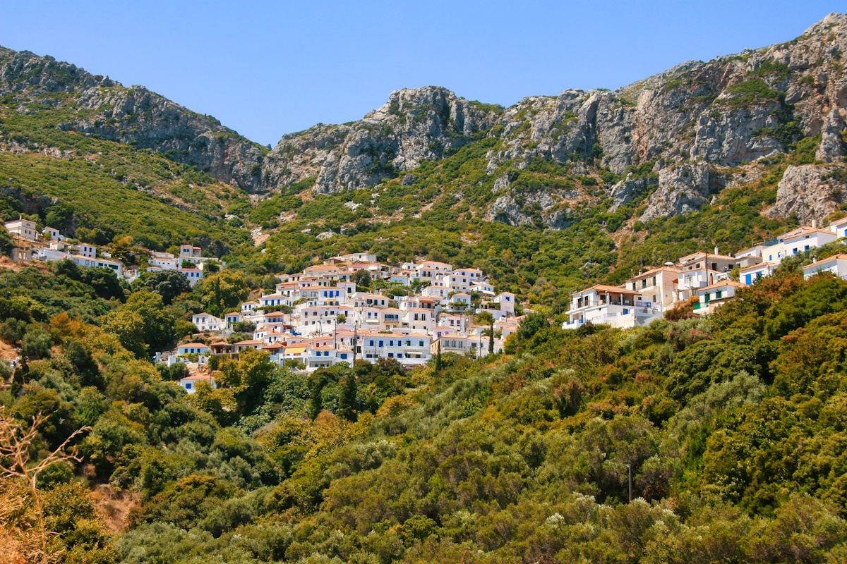 View of the traditional village of Velanidia in Peloponnese, Greece