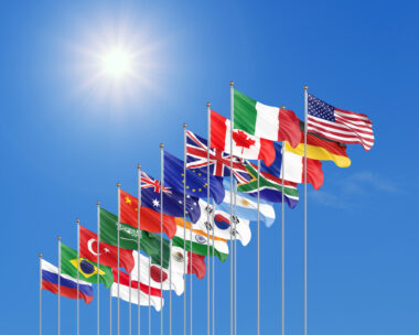 Waving flags countries of members Group of Twenty