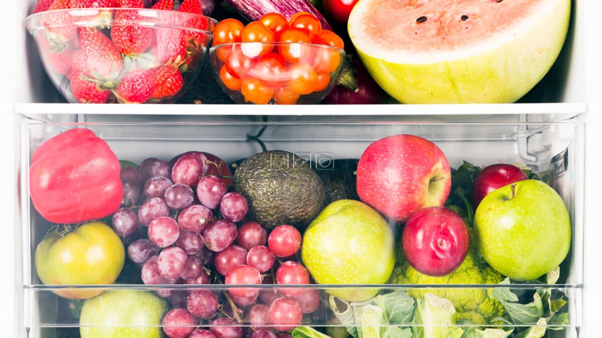 Fruits and vegetables inside refrigerator
