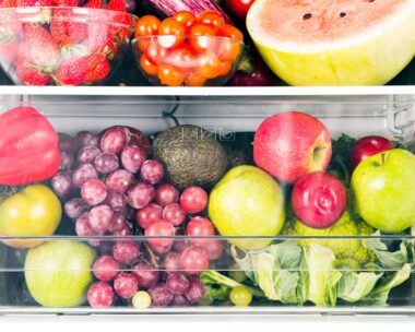 Fruits and vegetables inside refrigerator
