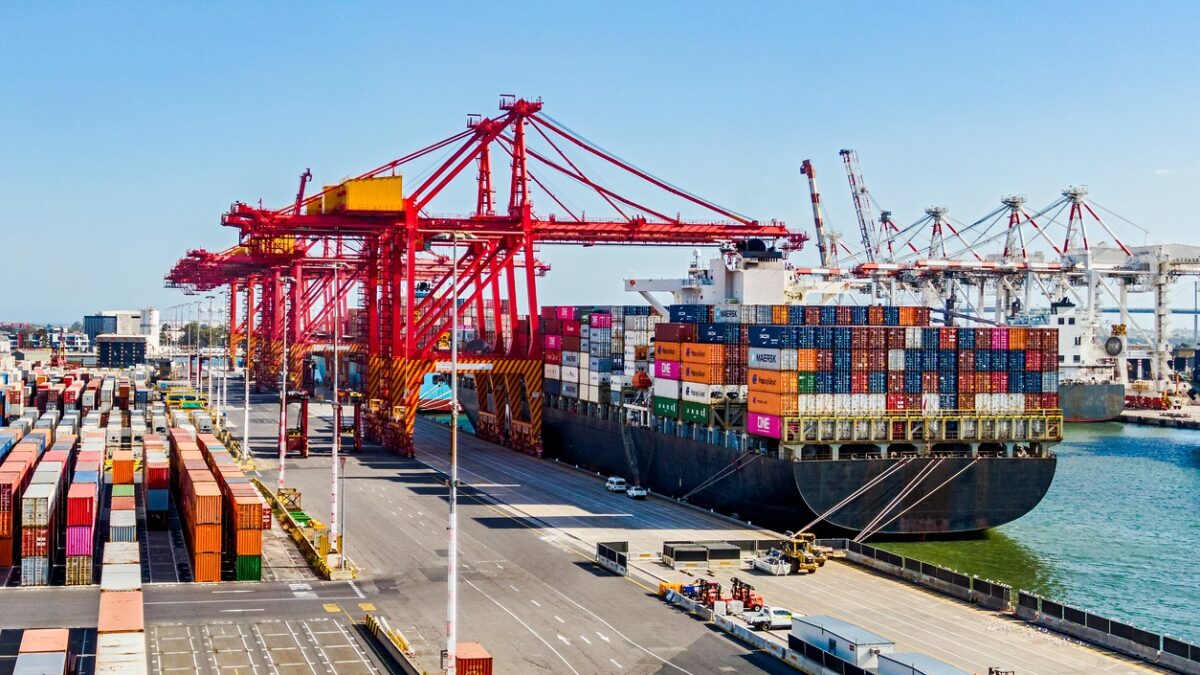 Elevated view container ship